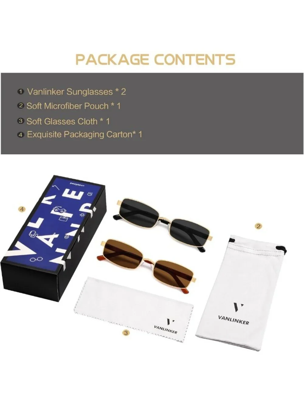 Retro Polarized Rectangle Sunglasses for Women & Men - 90s Vintage Slim Frame